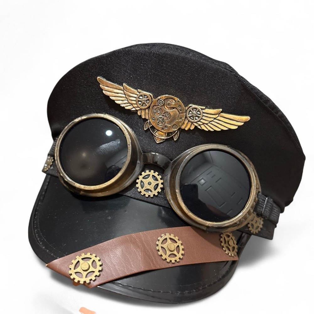 Steampunk black & gold aviator hat with goggles